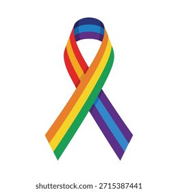 Uma vibrante fita de arco-íris, muitas vezes usada para representar o orgulho e o apoio LGBTQ, em um fundo branco limpo.