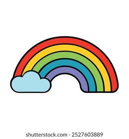Vibrant Rainbow Sticker With Curved Color Bands and Bold Outline for Playful, Bright Effect