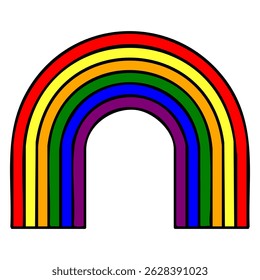 Vibrant rainbow vector illustration featuring a bold, graphic style with thick black outlines and a unique arch shape, perfect for creating eye-catching designs.