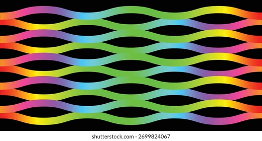 Ondas vibrantes do arco-íris criam um padrão abstrato hipnotizante e colorido contra um fundo escuro perfeito para adicionar um toque de toque moderno a qualquer vetor de design EPS