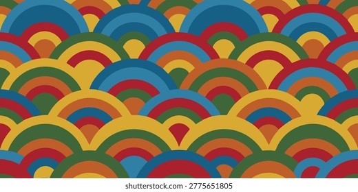 Vibrant rainbow-colored arches form a mesmerizing pattern on a white background