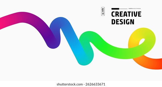 Vibrant rainbowcolored lines flow dynamically across a white background. The design is modern and abstract, suggesting movement and energy. Creative Design is subtly labelled.