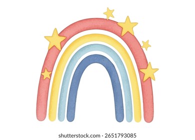 Vibrant rainbows with whimsical stars-perfect for kids decor, nursery art, party invitations, or cheerful print projects. Hand-painted charm with playful, magical vibes.