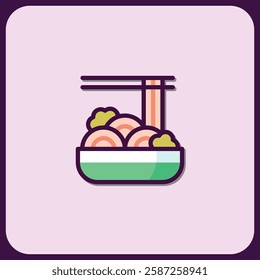 Vibrant Ramen Noodle Bowl Icon Graphic