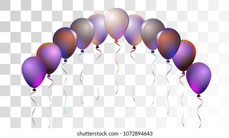 Vibrant Realistic Helium Vector Balloons Falling. Happy Birthday, New Year Party Decoration. Funky Hipster Holidays Background, Air Helium Balloons. Celebration, Music Poster, Discount Card Design.