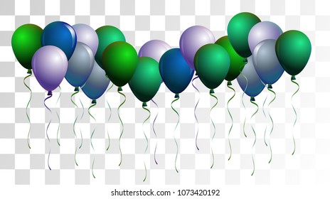 Vibrant Realistic Helium Vector Balloons Falling. Happy Birthday, New Year Party Ornament. Funky Hipster Holidays Decoration, Air Helium Balloons. Celebration, Music Poster, Discount Card Design.