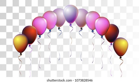 Vibrant Realistic Helium Vector Balloons Falling. Happy Birthday, New Year Party Ornament. Funky Hipster Holidays Decoration, Air Helium Balloons. Celebration, Music Poster Discount Card Cool Design