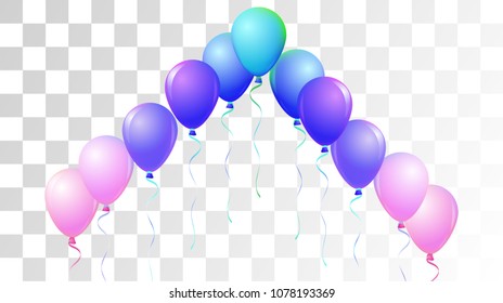 Vibrant Realistic Helium Vector Balloons Flying. Happy Birthday, New Year Party Background. Funky Hipster Holidays Background, Air Helium Balloons. Celebration, Music Poster Discount Card Cool Design
