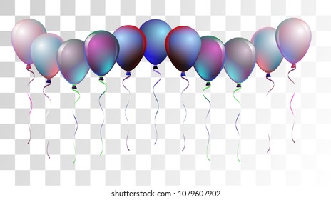 Vibrant Realistic Helium Vector Balloons Flying. Happy Birthday, New Year Party Ornament. Neon Modern Holidays Decoration, Air Helium Balloons. Celebration, Music Poster Discount Card Cool Design