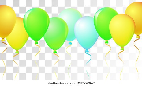 Vibrant Realistic Helium Vector Balloons Falling. Happy Birthday, New Year Party Decoration. Funky Hipster Holidays Background, Air Helium Balloons. Celebration, Music Poster, Discount Card Cool Decor