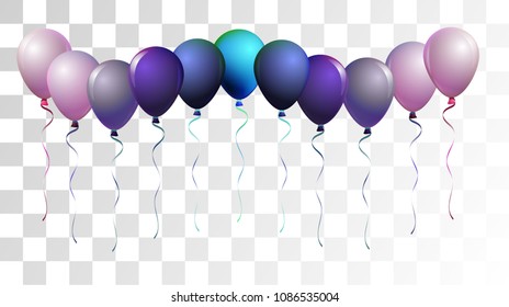 Vibrant Realistic Helium Vector Balloons Falling. Happy Birthday, New Year Party Confetti. Funky Modern Holidays Decoration, Air Helium Balloons. Celebration, Music Poster, Discount Card Cool Decor