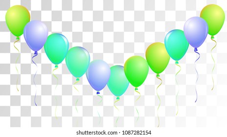 Vibrant Realistic Helium Vector Balloons Flying. Happy Birthday, New Year Party Decoration. Funky Hipster Holidays Decoration, Air Helium Balloons. Celebration, Music Poster Discount Card Cool Design