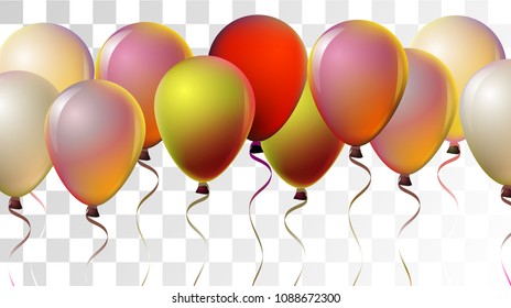 Vibrant Realistic Helium Vector Balloons Falling. Happy Birthday, New Year Party Background. Funky Modern Holidays Decoration, Air Helium Balloons. Celebration, Music Poster, Discount Card Design.