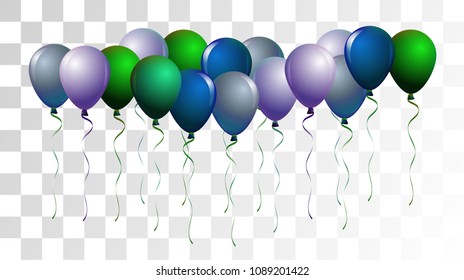 Vibrant Realistic Helium Vector Balloons Falling. Happy Birthday, New Year Party Confetti. Funky Modern Holidays Decoration, Air Helium Balloons. Celebration, Music Poster, Discount Card Element.