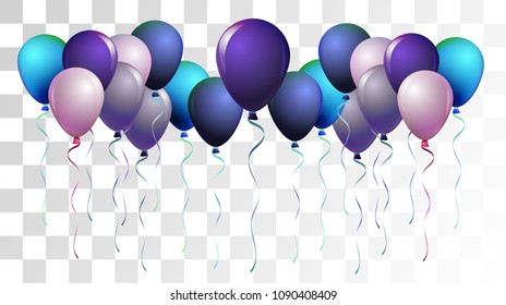 Vibrant Realistic Helium Vector Balloons Falling. Happy Birthday, New Year Party Ornament. Neon Modern Holidays Decoration, Air Helium Balloons. Celebration, Music Poster, Discount Card Element.
