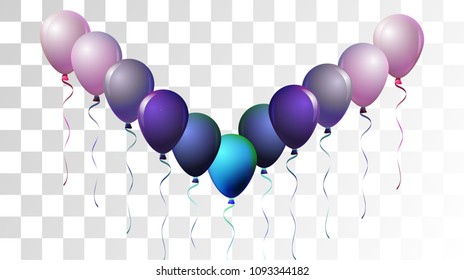 Vibrant Realistic Helium Vector Balloons Flying. Happy Birthday, New Year Party Background. Funky Modern Holidays Decoration, Air Helium Balloons. Celebration, Music Poster Discount Card Cool Design