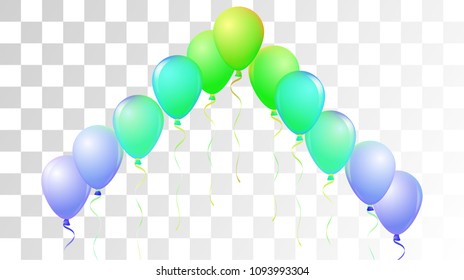 Vibrant Realistic Helium Vector Balloons Falling. Happy Birthday, New Year Party Decoration. Funky Hipster Holidays Decoration, Air Helium Balloons. Celebration, Music Poster, Discount Card Design.