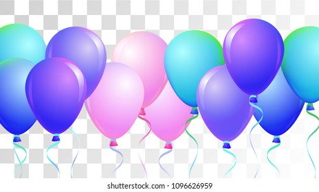 Vibrant Realistic Helium Vector Balloons Falling. Happy Birthday, New Year Party Ornament. Neon Modern Holidays Decoration, Air Helium Balloons. Celebration, Music Poster, Discount Card Design.