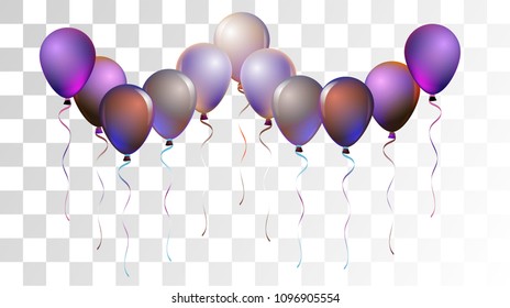 Vibrant Realistic Helium Vector Balloons Falling. Happy Birthday, New Year Party Decoration. Neon Modern Holidays Decoration, Air Helium Balloons. Celebration, Music Poster, Discount Card Cool Decor
