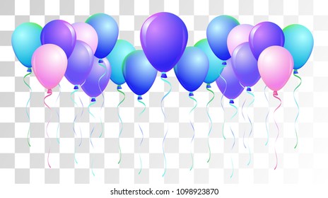 Vibrant Realistic Helium Vector Balloons Flying. Happy Birthday, New Year Party Background. Funky Modern Holidays Decoration, Air Helium Balloons. Celebration, Music Poster, Discount Card Cool Decor