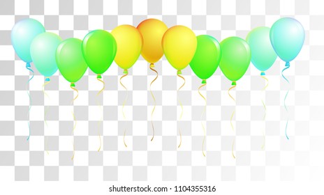 Vibrant Realistic Helium Vector Balloons Flying. Happy Birthday, New Year Party Ornament. Funky Hipster Holidays Background, Air Helium Balloons. Celebration, Music Poster Discount Card Cool Design