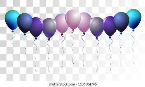 Vibrant Realistic Helium Vector Balloons Falling. Happy Birthday, New Year Party Confetti. Funky Hipster Holidays Background, Air Helium Balloons. Celebration, Music Poster Discount Card Cool Design