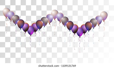 Vibrant Realistic Helium Vector Balloons Falling. Happy Birthday, New Year Party Decoration. Neon Modern Holidays Decoration, Air Helium Balloons. Celebration, Music Poster, Discount Card Design.