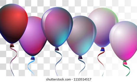 Vibrant Realistic Helium Vector Balloons Falling. Happy Birthday, New Year Party Ornament. Funky Hipster Holidays Decoration, Air Helium Balloons. Celebration, Music Poster, Discount Card Design.
