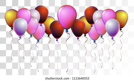 Vibrant Realistic Helium Vector Balloons Falling. Happy Birthday, New Year Party Background. Funky Hipster Holidays Decoration, Air Helium Balloons. Celebration, Music Poster, Discount Card Element.