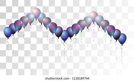 Vibrant Realistic Helium Vector Balloons Falling. Happy Birthday, New Year Party Confetti. Neon Modern Holidays Decoration, Air Helium Balloons. Celebration, Music Poster Discount Card Cool Design