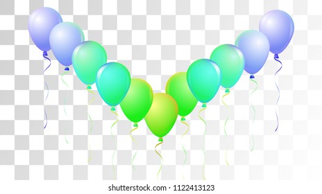 Vibrant Realistic Helium Vector Balloons Flying. Happy Birthday, New Year Party Confetti. Funky Modern Holidays Decoration, Air Helium Balloons. Celebration, Music Poster, Discount Card Cool Decor
