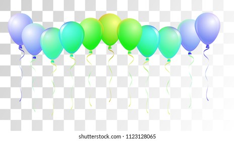 Vibrant Realistic Helium Vector Balloons Flying. Happy Birthday, New Year Party Confetti. Funky Hipster Holidays Decoration, Air Helium Balloons. Celebration, Music Poster, Discount Card Cool Decor
