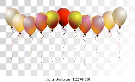 Vibrant Realistic Helium Vector Balloons Flying. Happy Birthday, New Year Party Background. Neon Modern Holidays Decoration, Air Helium Balloons. Celebration, Music Poster Discount Card Cool Design