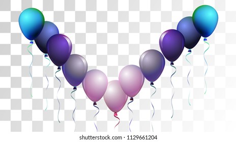 Vibrant Realistic Helium Vector Balloons Flying. Happy Birthday, New Year Party Background. Funky Hipster Holidays Decoration, Air Helium Balloons. Celebration, Music Poster, Discount Card Design.