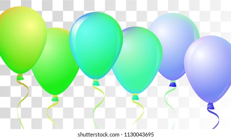 Vibrant Realistic Helium Vector Balloons Falling. Happy Birthday, New Year Party Confetti. Funky Hipster Holidays Decoration, Air Helium Balloons. Celebration, Music Poster, Discount Card Cool Decor