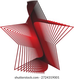 Una estrella geométrica 3D roja vibrante con un complejo patrón lineal y un núcleo brillante, aislado sobre un fondo negro sólido para un aspecto moderno.
