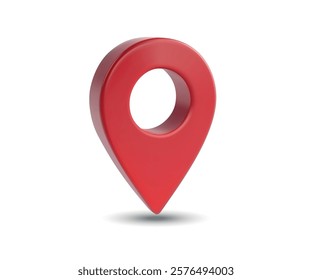 A vibrant red 3D location pin icon with a hollow center, isolated on a white background