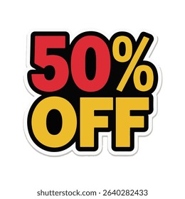 A vibrant red 3D sign boldly displays a 50 percent discount for a new year's sale in the retail market	
