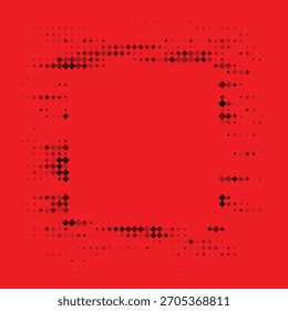 Fundo abstrato vermelho vibrante com padrão de meio-tom diamante escuro; Design de arte digital geométrica moderna com formas quadradas desvanecendo Criando um quadro central