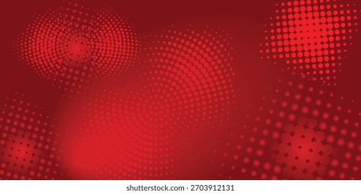Un fondo abstracto rojo vibrante con patrones de puntos de semitonos circulares y un gradiente suave, creando un efecto visual moderno y dinámico.