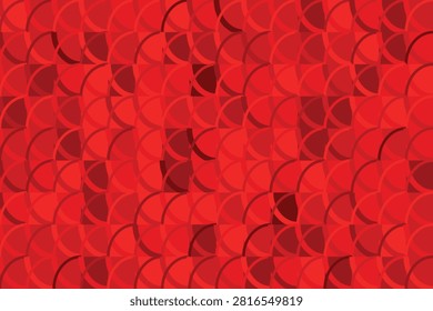 A vibrant red abstract background featuring a repeating geometric pattern of interlocking semicircles and circular segments.