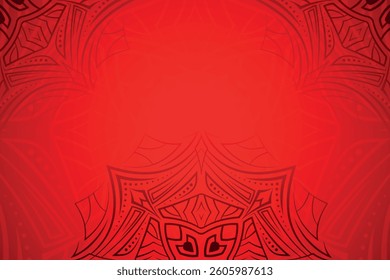 Vibrant red abstract background with intricate tribal patterns. Symmetric ornamental design, perfect for banners, invitations, or festive themes.