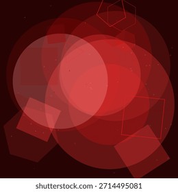 Vibrant Red Abstract Geometry Background Overlapping Translucent Circles Squares Hexagons Polygons Digital Art Modern