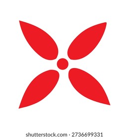 Vibrant red abstract graphic element featuring a symmetrical four-petal design with a central dot, ideal for modern branding and elegant decorative motifs