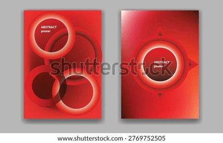 A vibrant red abstract poster design features several overlapping circles with a bright