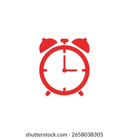 A vibrant red alarm clock icon with classic twin bells, a circular face, and distinct hour and minute hands, symbolizing time.