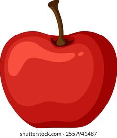 A vibrant red apple with a brown stem