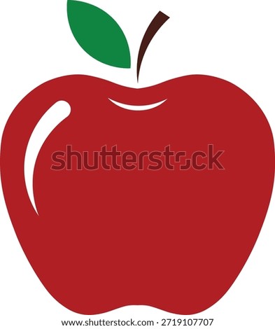 Vibrant red apple graphic with a green leaf and brown stem, isolated on clean white.