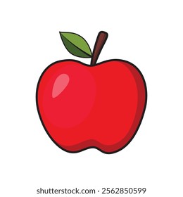 Vibrant Red Apple Icon with Green Leaf