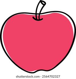 Vibrant Red Apple Illustration with Bold Black Outline